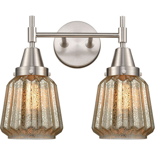Caden 2 Light 15 inch Satin Nickel Bath Vanity Light Wall Light in Seedy Glass