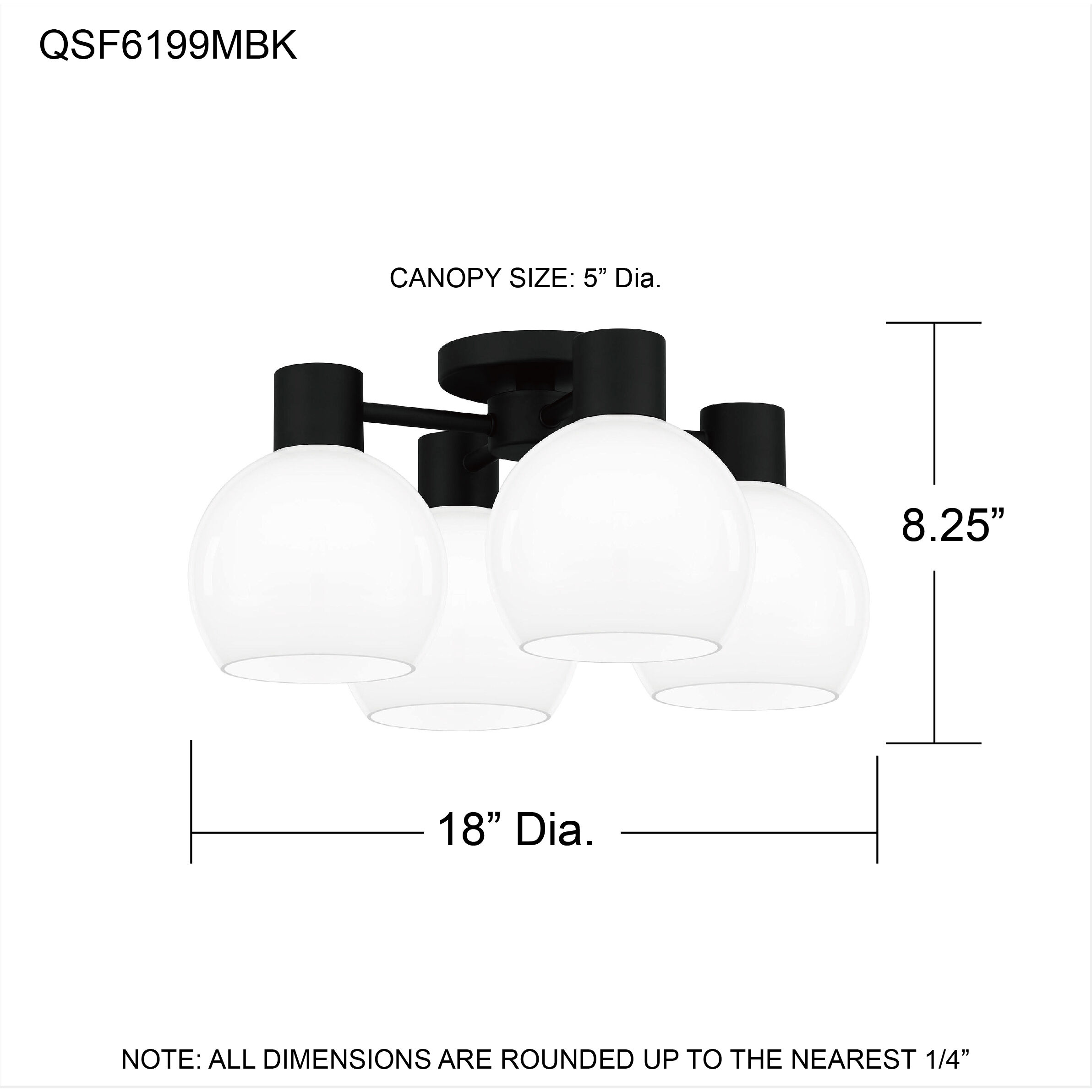 Donahue 4 Light 18 inch Matte Black Semi-Flush Mount Ceiling Light