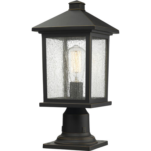 Portland 1 Light 18 inch Oil Rubbed Bronze Outdoor Pier Mounted Fixture in Clear Seedy Glass, 5.69