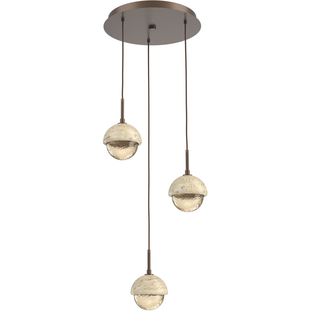 Cabochon LED Burnished Bronze with Travertine Stone Pendant Chandelier Ceiling Light in Amber, 2700K LED
