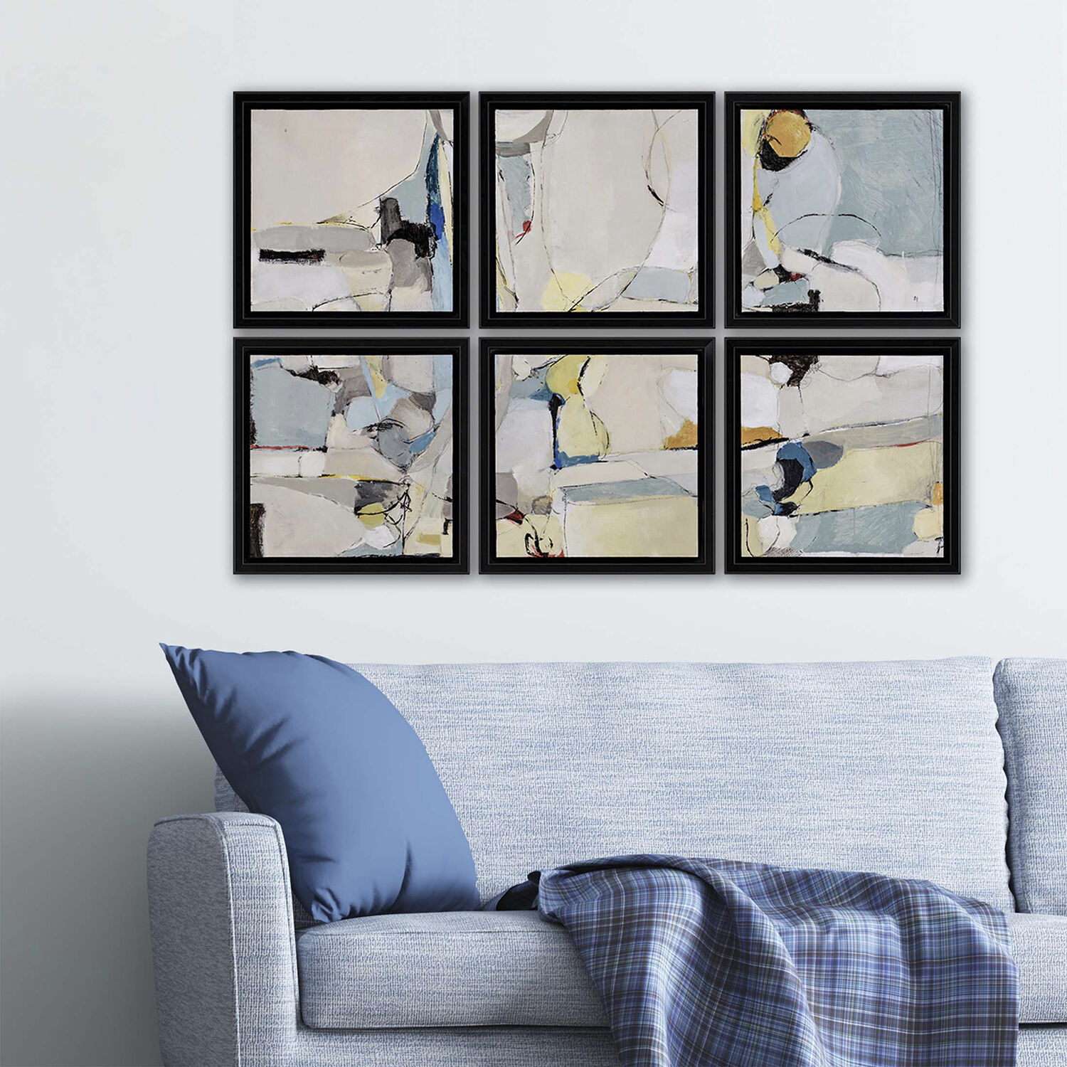 Abstract Turquoise and Yellow and Beige and Blue Framed Art