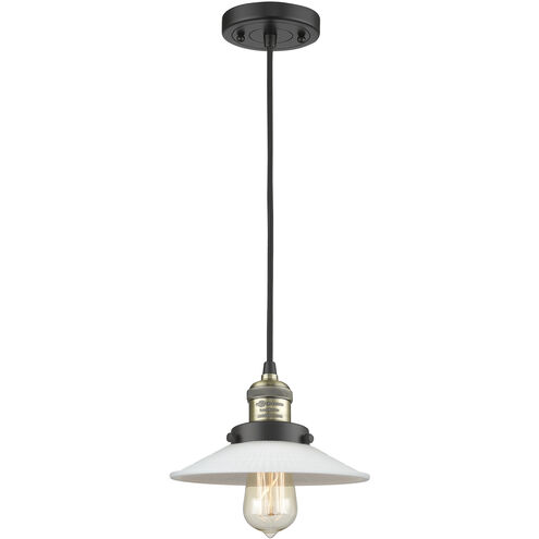 Franklin Restoration Halophane LED 8.5 inch Black Antique Brass Mini Pendant Ceiling Light in Matte White Halophane Glass, Franklin Restoration