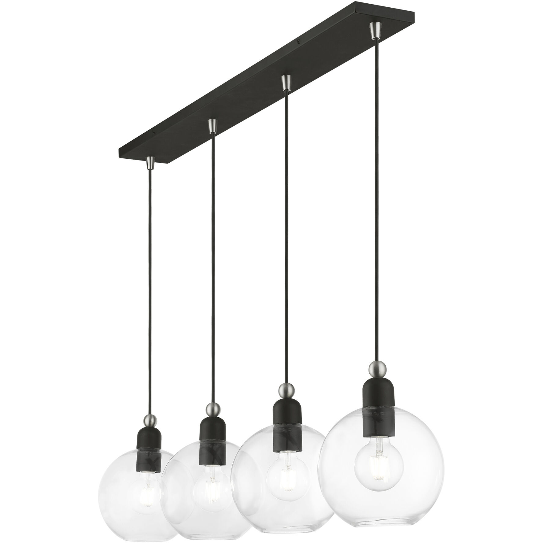Downtown 4 Light 44 inch Black with Brushed Nickel Accents Linear Chandelier Ceiling Light, Sphere
