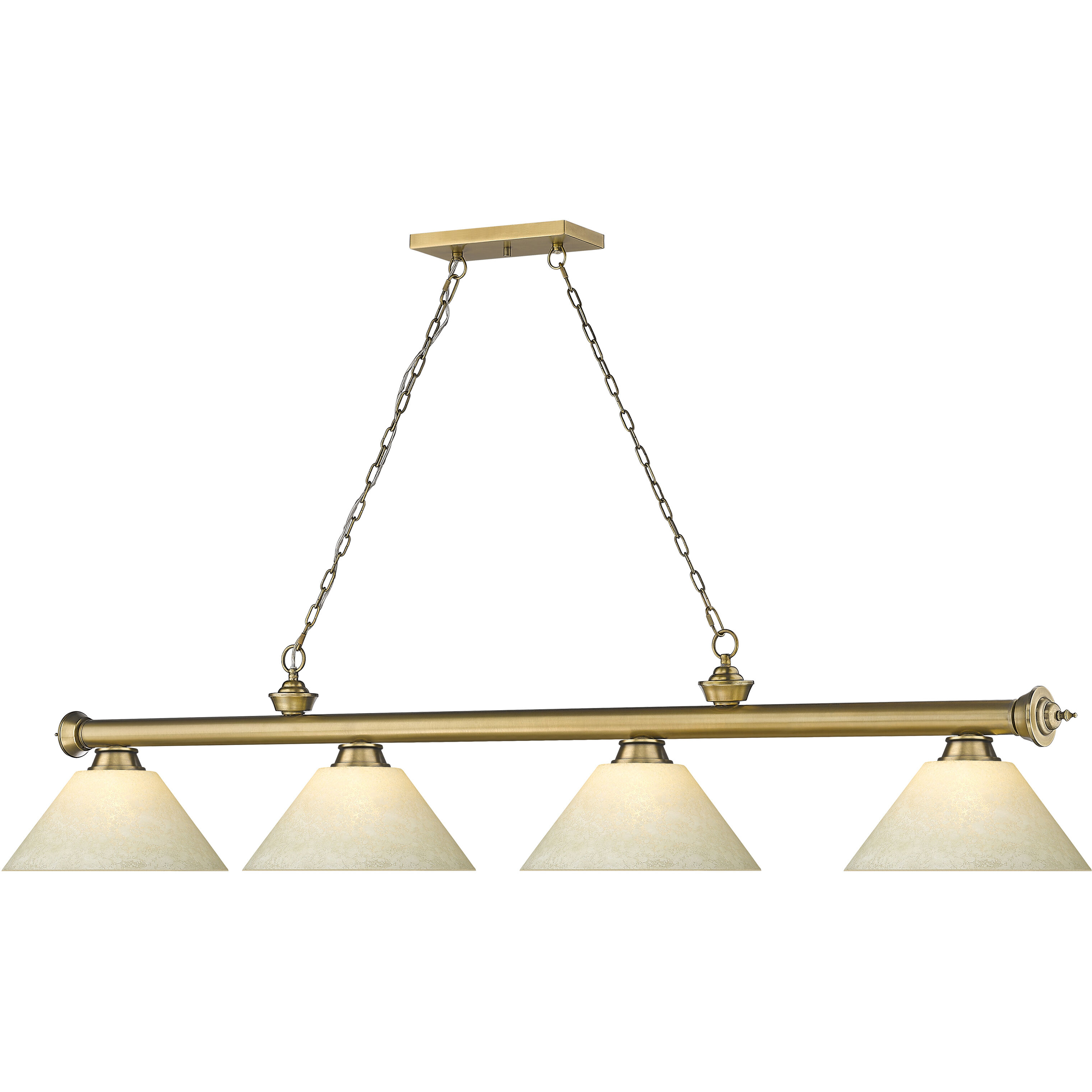 Cordon 4 Light 81.25 inch Rubbed Brass Billiard Ceiling Light in Golden Mottle Glass