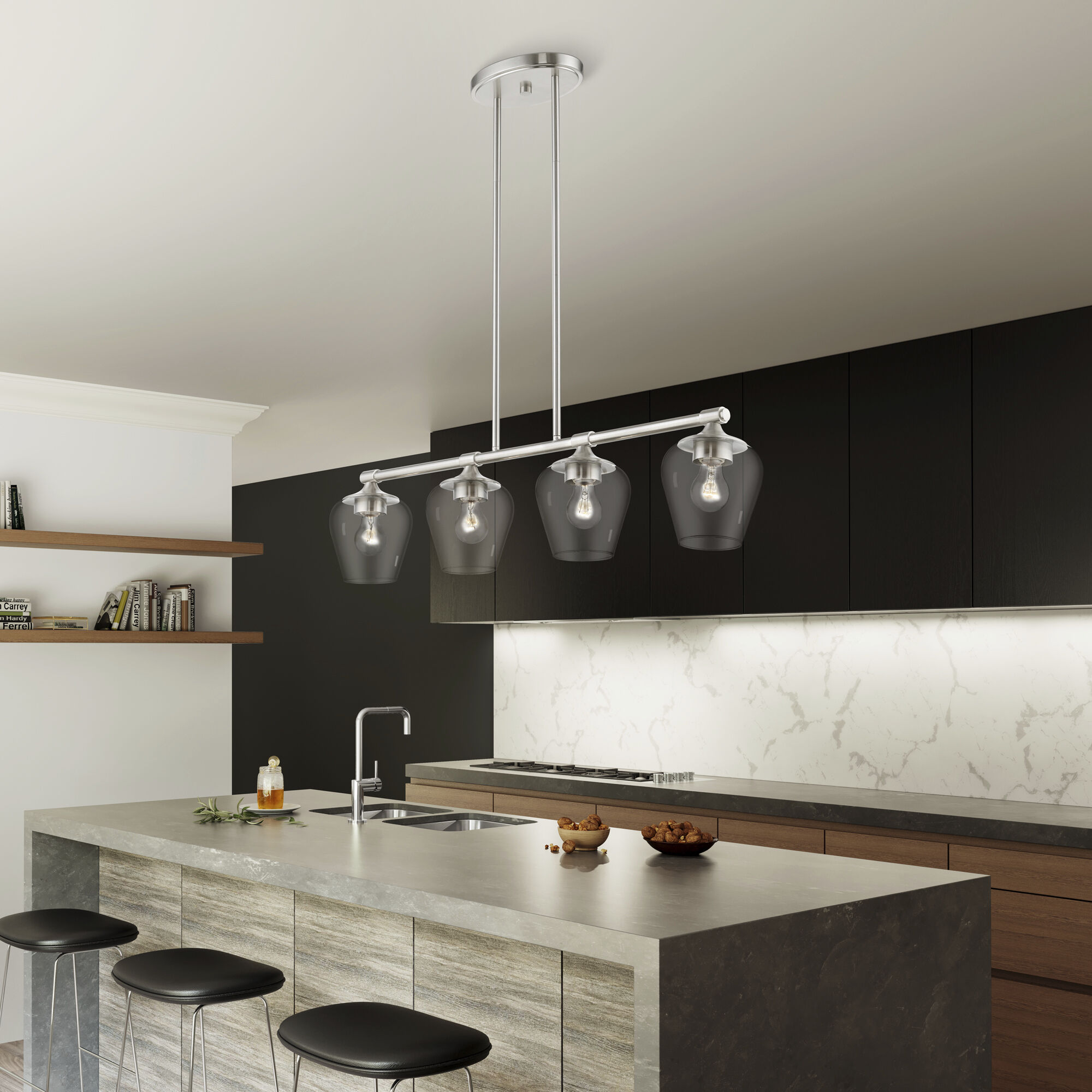 Willow 4 Light 36 inch Brushed Nickel Linear Chandelier Ceiling Light