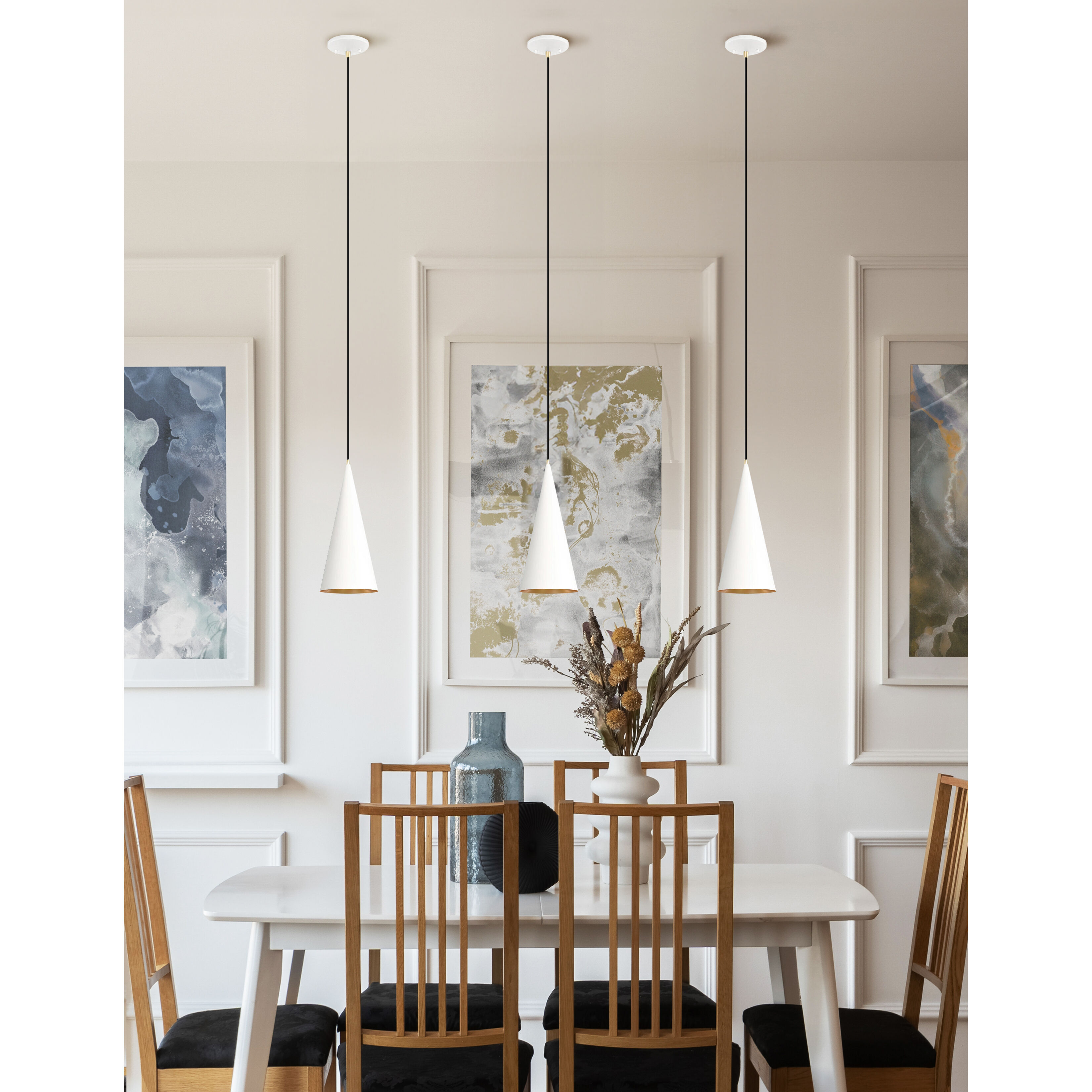Conos Family 1 Light 7 inch Matte White with Champagne Gold Interior Pendant Ceiling Light