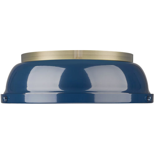 Duncan 2 Light 14 inch Aged Brass Flush Mount Ceiling Light in Matte Navy