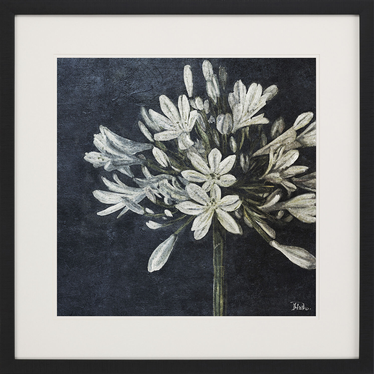 Midnight Lilies Black and Blue and Neutral and White Framed Art
