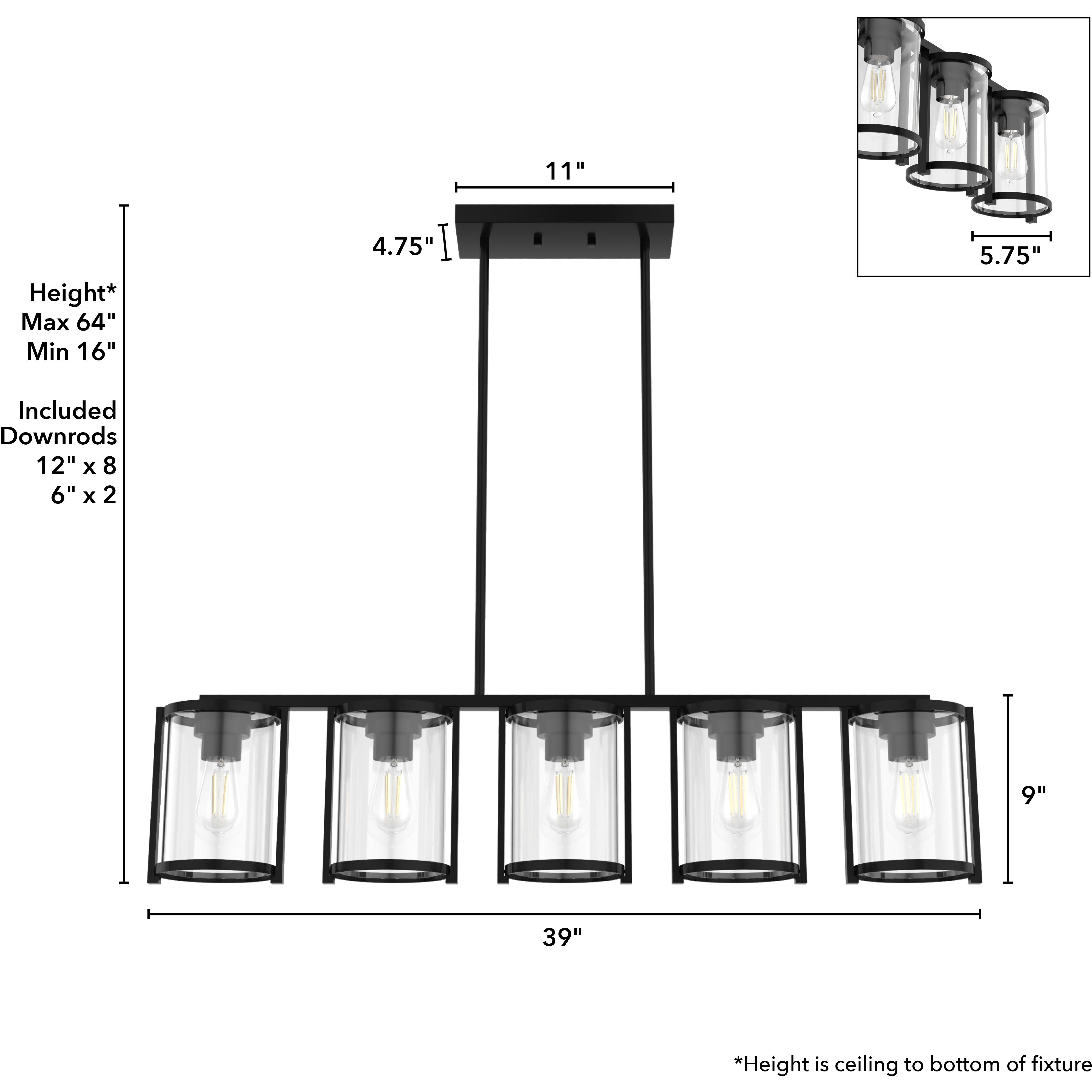 Astwood 5 Light 39 inch Matte Black Linear Chandelier Ceiling Light, Large