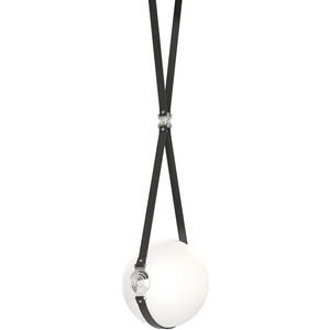 Derby LED 10.9 inch Black and Polished Nickel Pendant Ceiling Light in Leather Black/Hubbardton forge Branded Plate, Black/Polished Nickel, Small