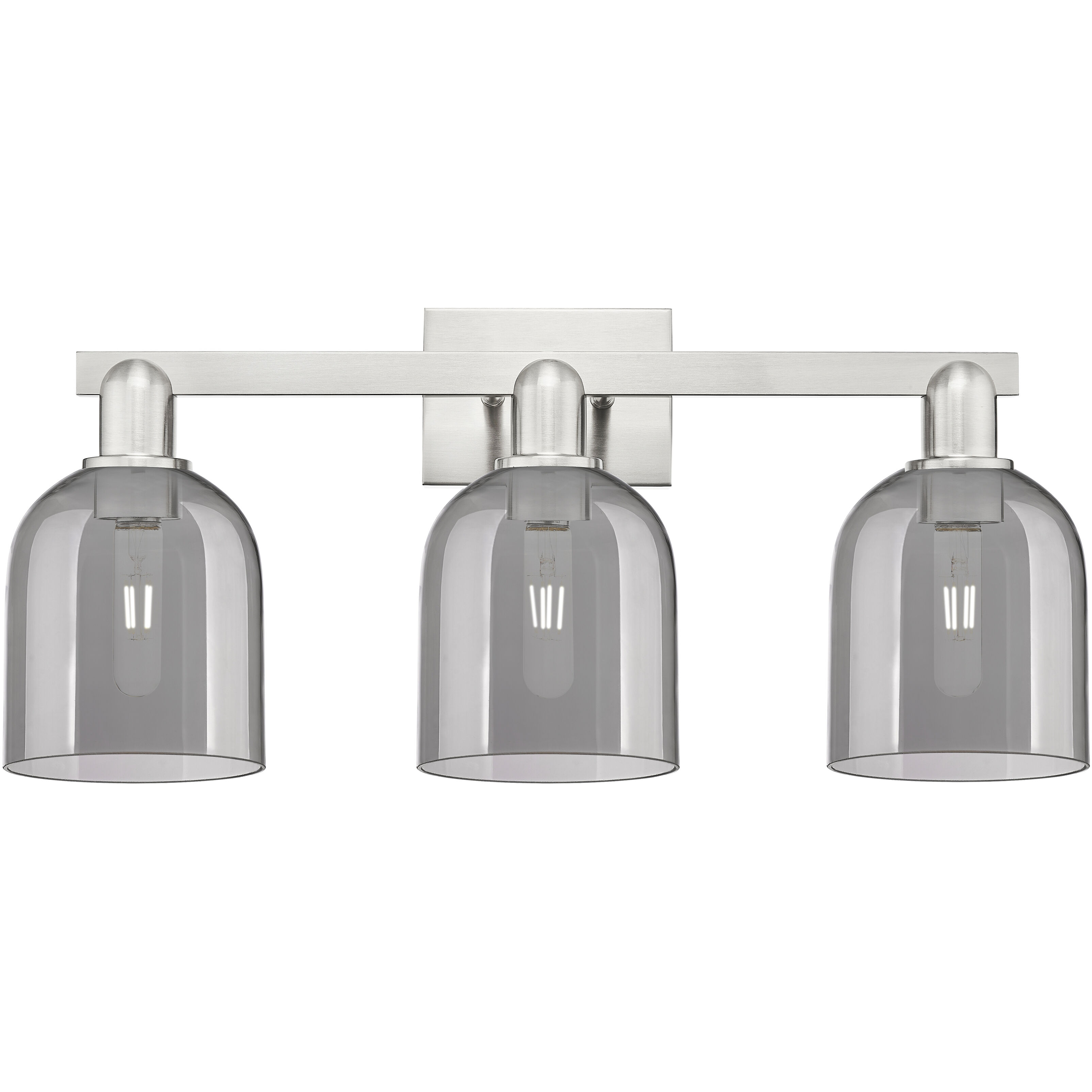 Arcadia Bella 3 Light 24.5 inch Brushed Satin Nickel Bath Vanity Light Wall Light in Light Smoke Glass