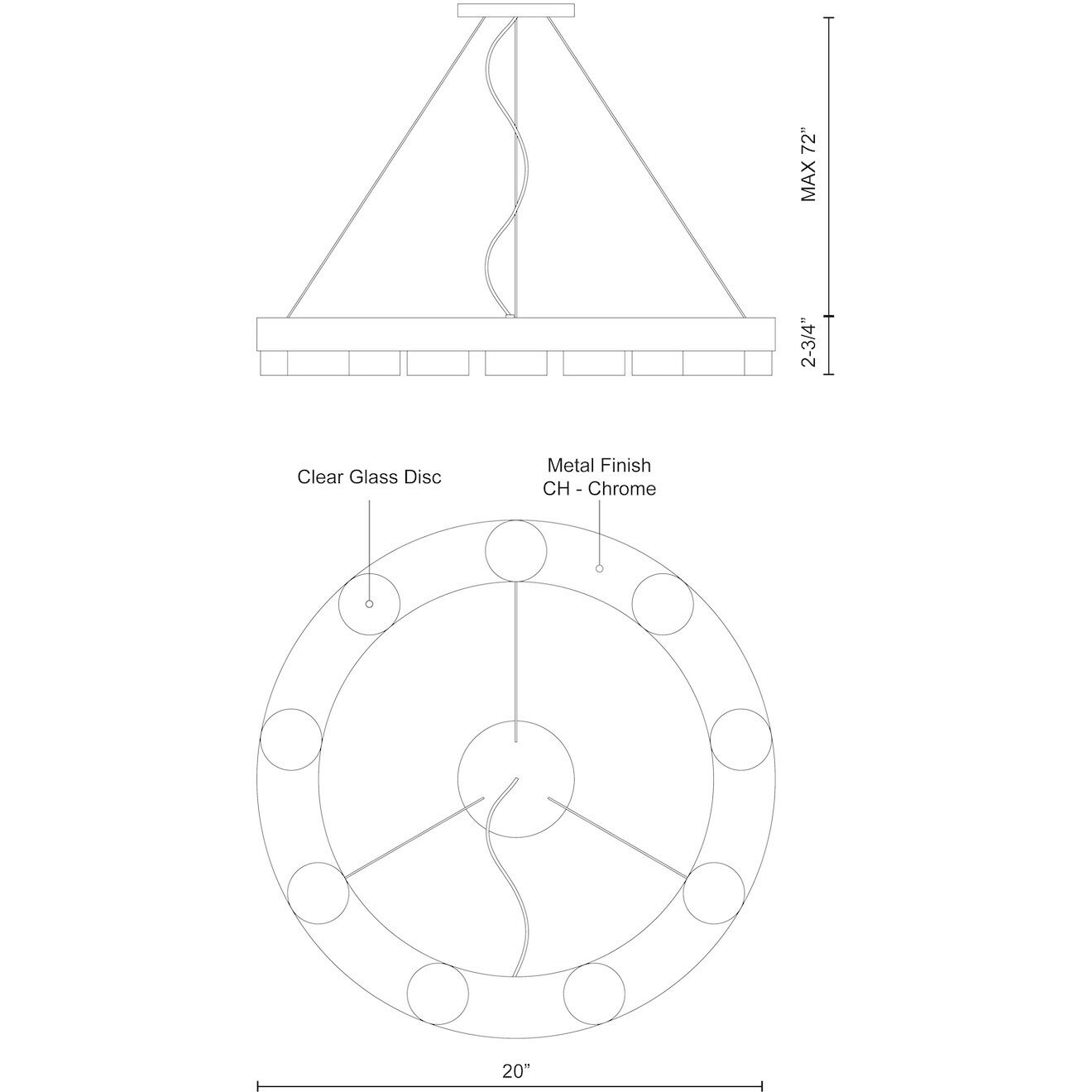 Belle LED 20 inch Chrome Multi Light Pendant Ceiling Light