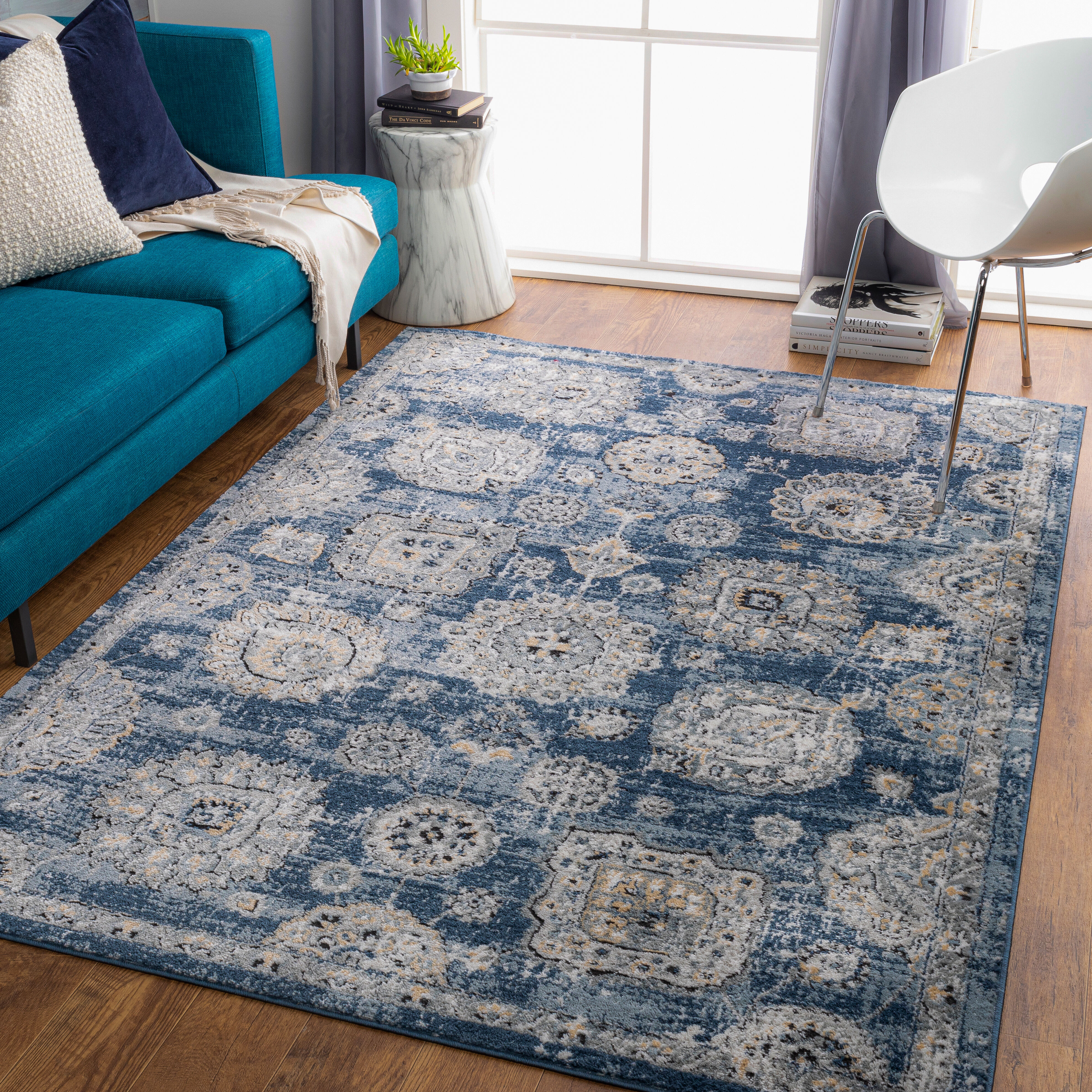Jolie 87 X 63 inch Dark Blue Rug in 5 x 8, Rectangle