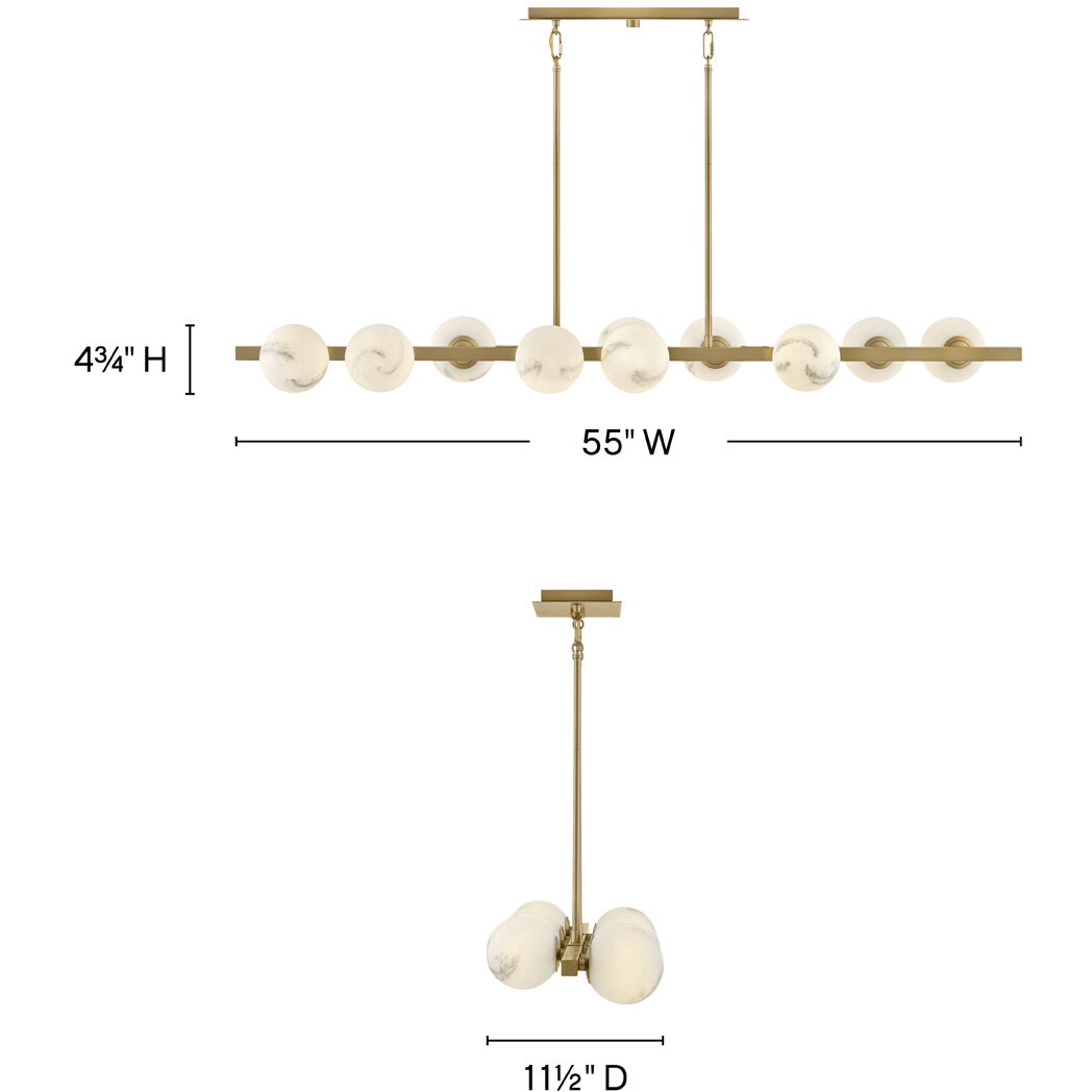 Selene LED 55 inch Lacquered Brass Chandelier Ceiling Light in Swirled, Linear & Oval
