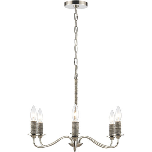 Abaca 6 Light 32 inch Polished Nickel with Gray Chandelier Ceiling Light