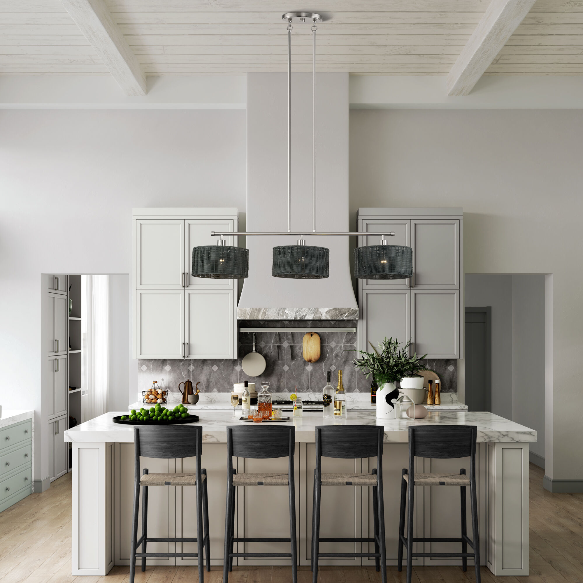 Weavington 3 Light 46 inch Brushed Nickel Linear Chandelier Ceiling Light, Extra Large