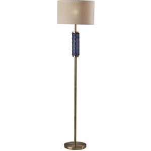 Delilah 64.5 inch 150.00 watt Antique Brass and Blue Textured Glass Floor Lamp Portable Light