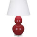 Double Gourd 30 inch 150.00 watt Ruby Red Glazed Ceramic with Lucite Base Table Lamp Portable Light in Pearl Dupioni
