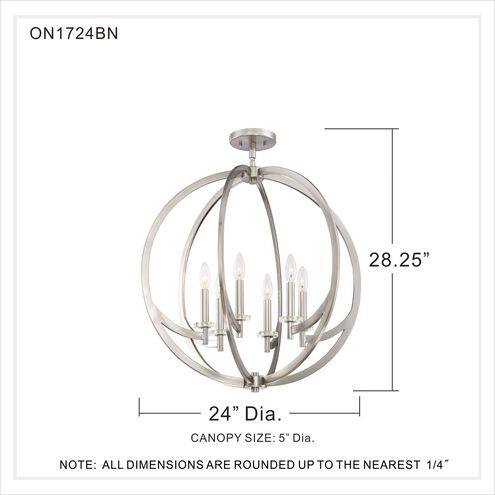 Orion 6 Light 24 inch Brushed Nickel Semi-Flush Mount Ceiling Light