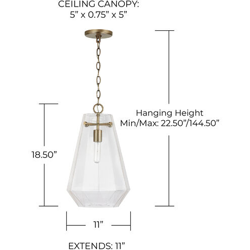 Lee 1 Light 11 inch Aged Brass Pendant Ceiling Light