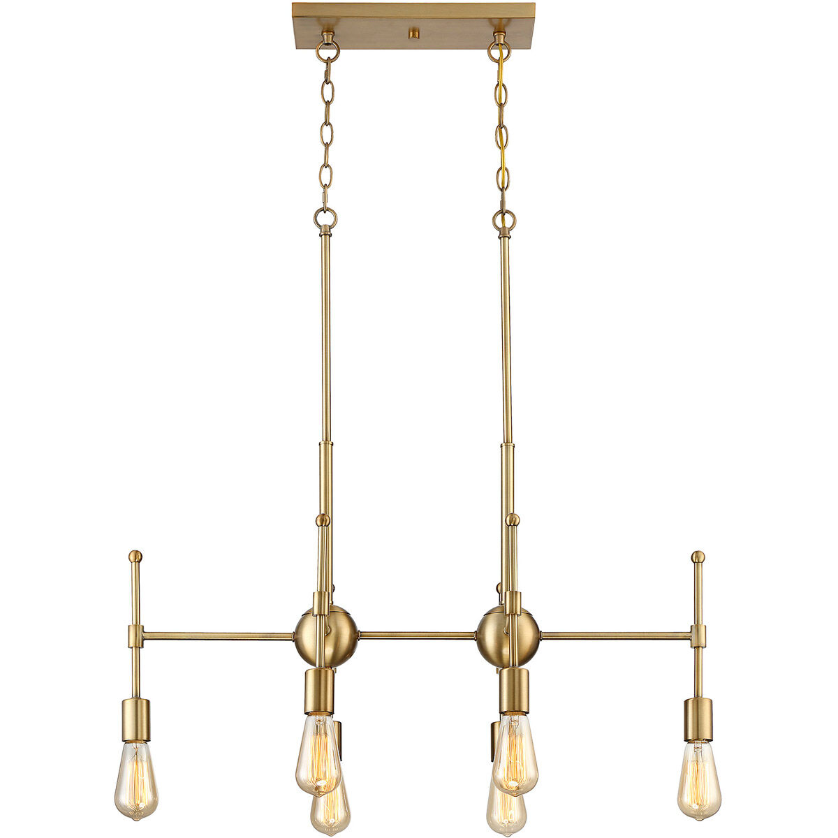 Mid-Century Modern 6 Light 30.5 inch Natural Brass Linear Chandelier Ceiling Light