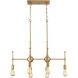 Mid-Century Modern 6 Light 30.5 inch Natural Brass Linear Chandelier Ceiling Light