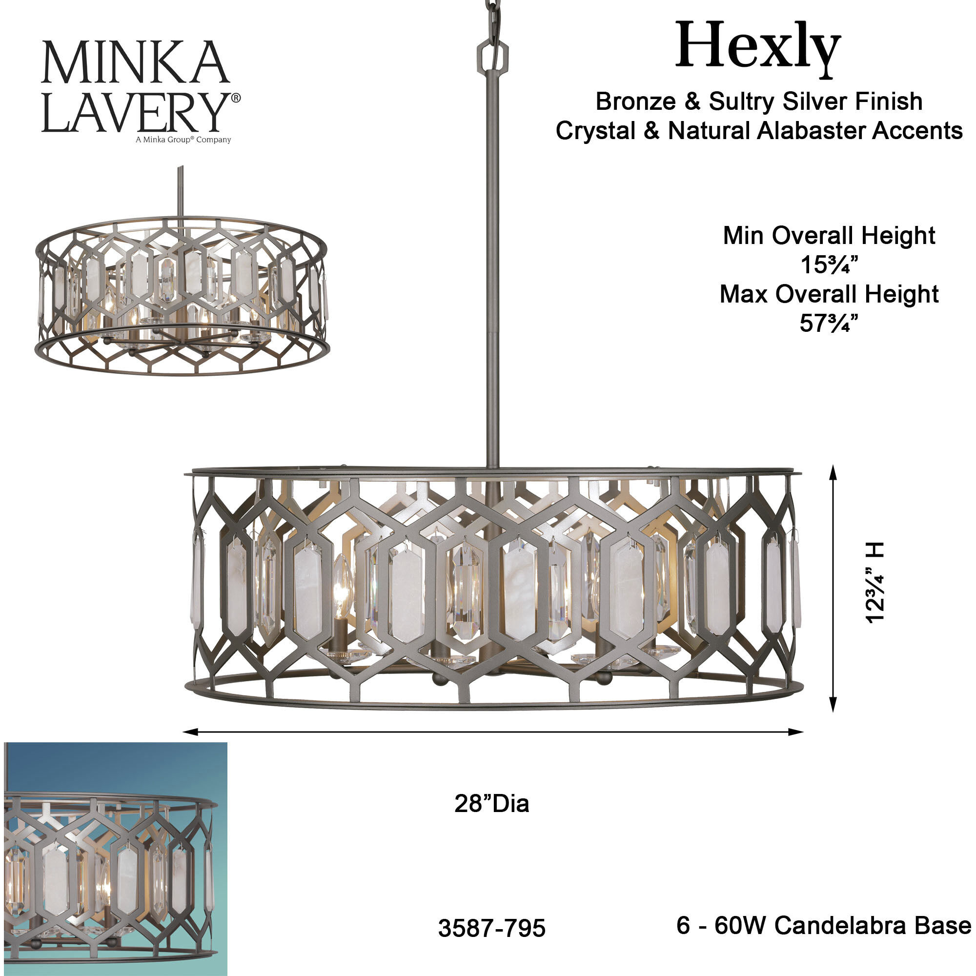 Hexly 6 Light 28 inch Bronze and Sultry Silver Pendant Ceiling Light