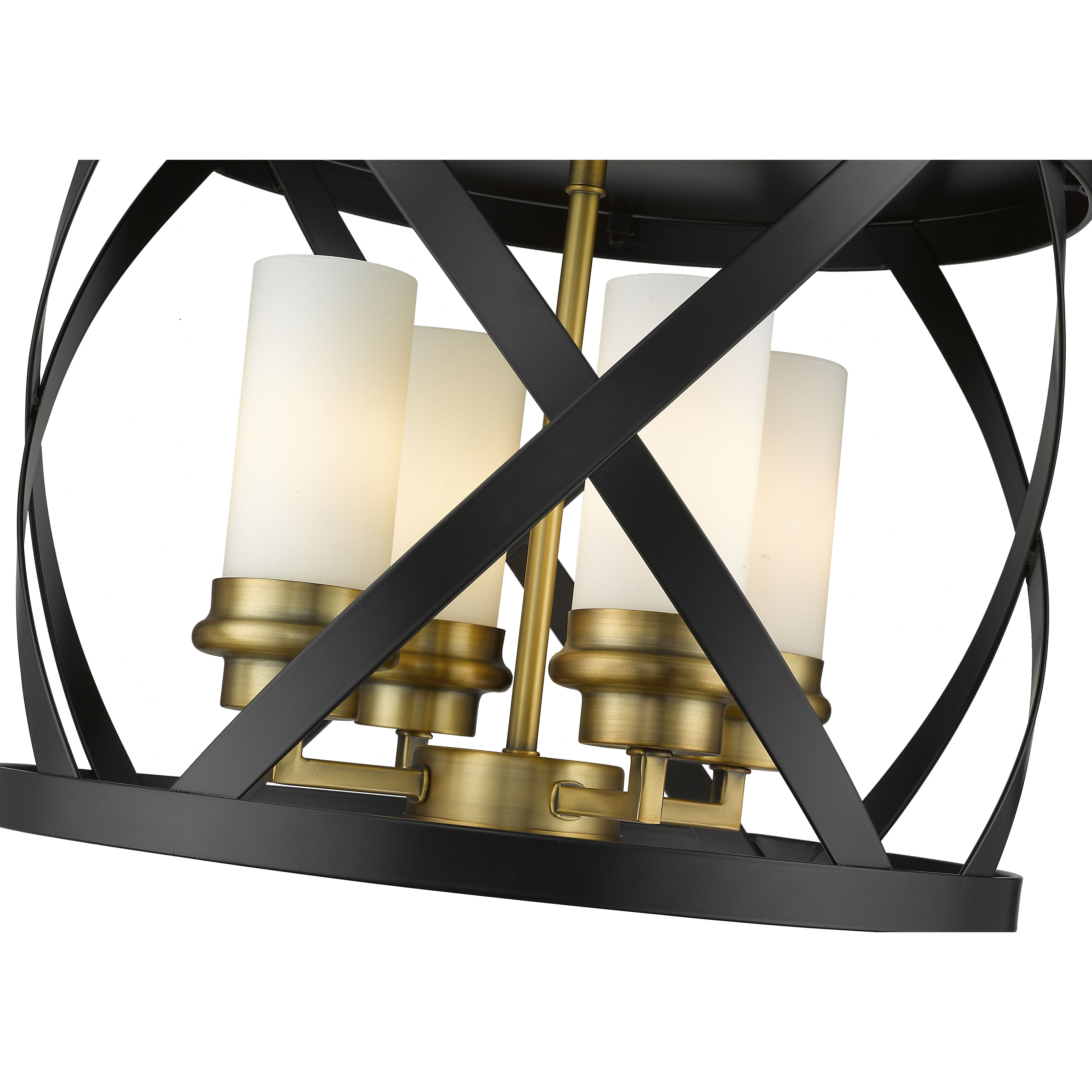 Malcalester 4 Light 15.75 inch Matte Black and Olde Brass Flush Mount Ceiling Light