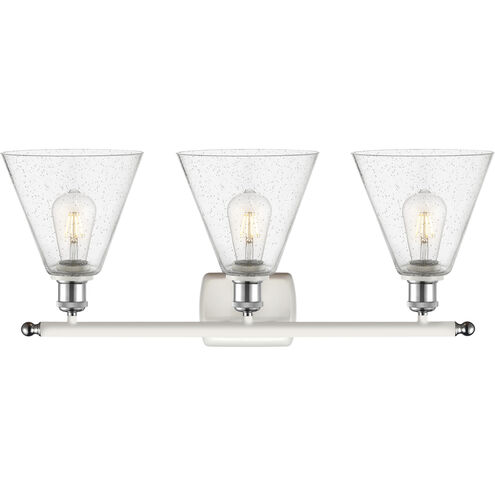 Ballston Ballston Cone 3 Light 28 inch White and Polished Chrome Bath Vanity Light Wall Light in Seedy Glass