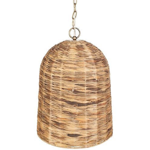 Rotorua 1 Light 13.75 inch Antique Brass and Natural Woven Sea Grass Pendant Ceiling Light