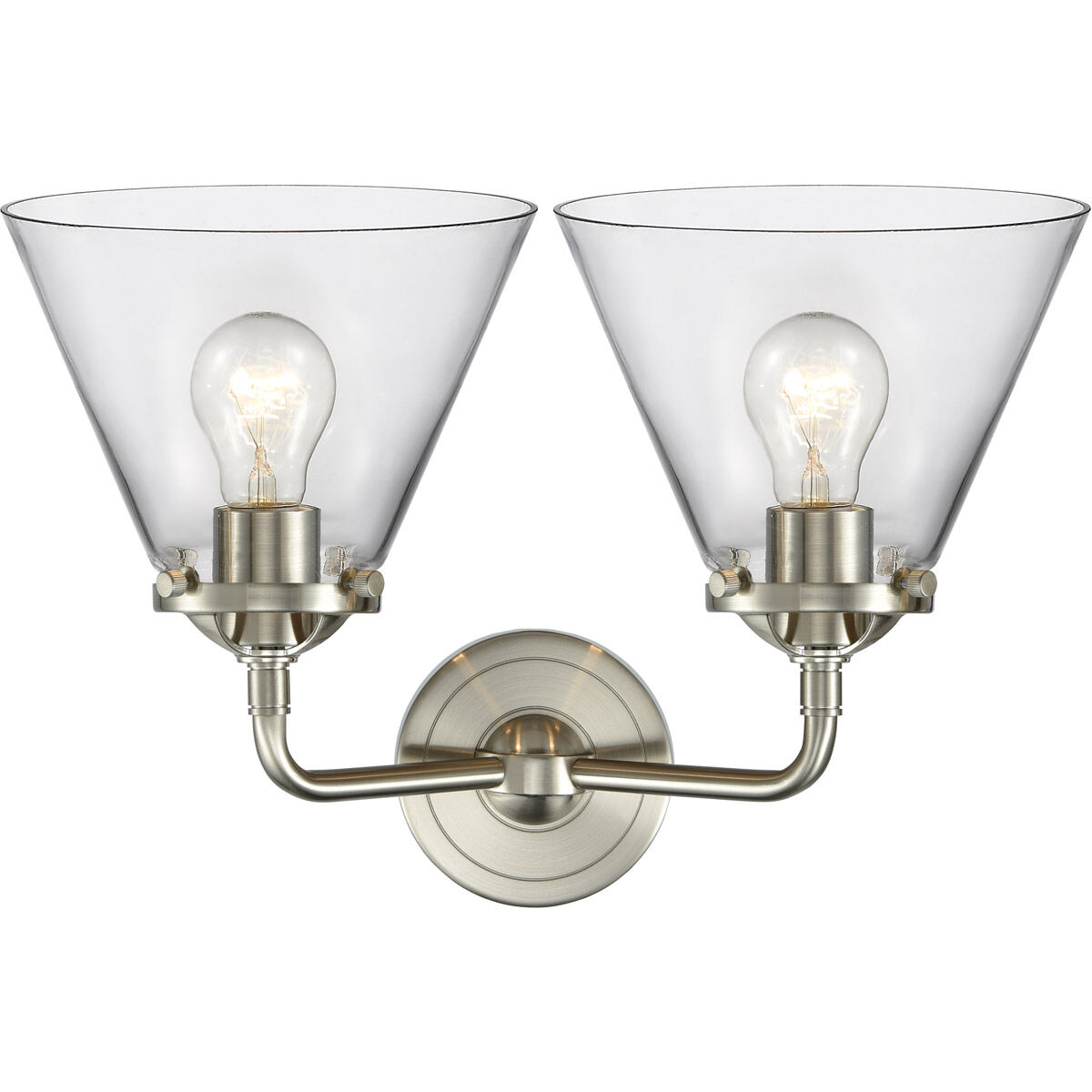 Nouveau Large Cone 2 Light 16 inch Brushed Satin Nickel Bath Vanity Light Wall Light in Clear Glass, Nouveau