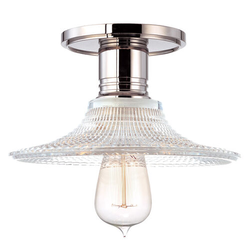 Heirloom 1 Light 9 inch Polished Nickel Semi Flush Ceiling Light in Ribbed Clear Glass, GS6, No