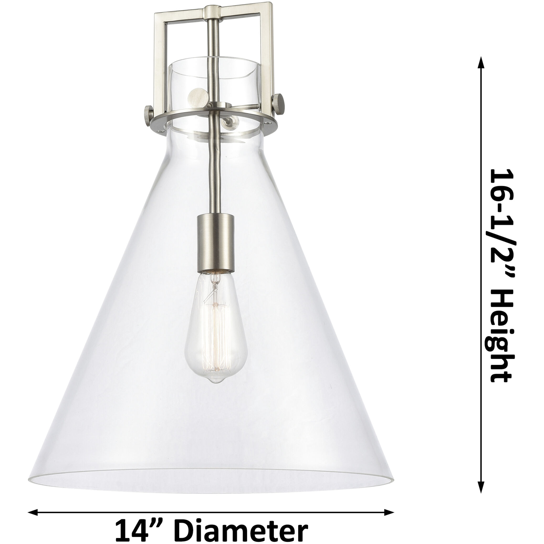 Newton Cone 1 Light 14 inch Satin Nickel Pendant Ceiling Light in Clear Glass