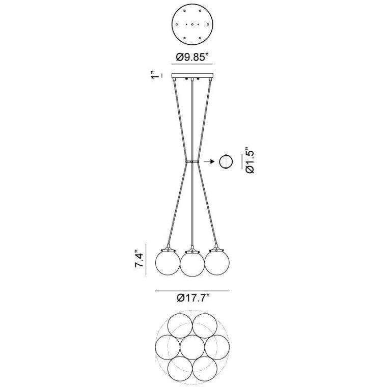 The Bougie 7 Light 18 inch Chrome Pendant Ceiling Light in Chrome and Opal Glass