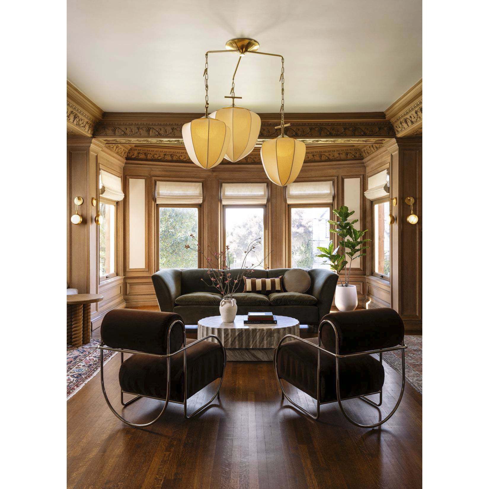 Hoshi 3 Light 44 inch Vintage Brass Chandelier Ceiling Light