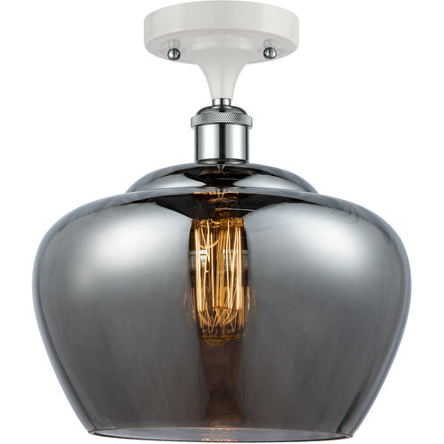Ballston Large Fenton LED 11 inch White and Polished Chrome Semi-Flush Mount Ceiling Light in Plated Smoke Glass, Ballston