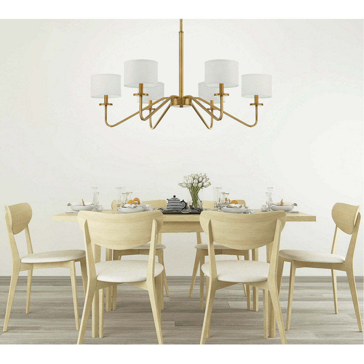 Transitional 6 Light 42 inch Natural Brass Chandelier Ceiling Light