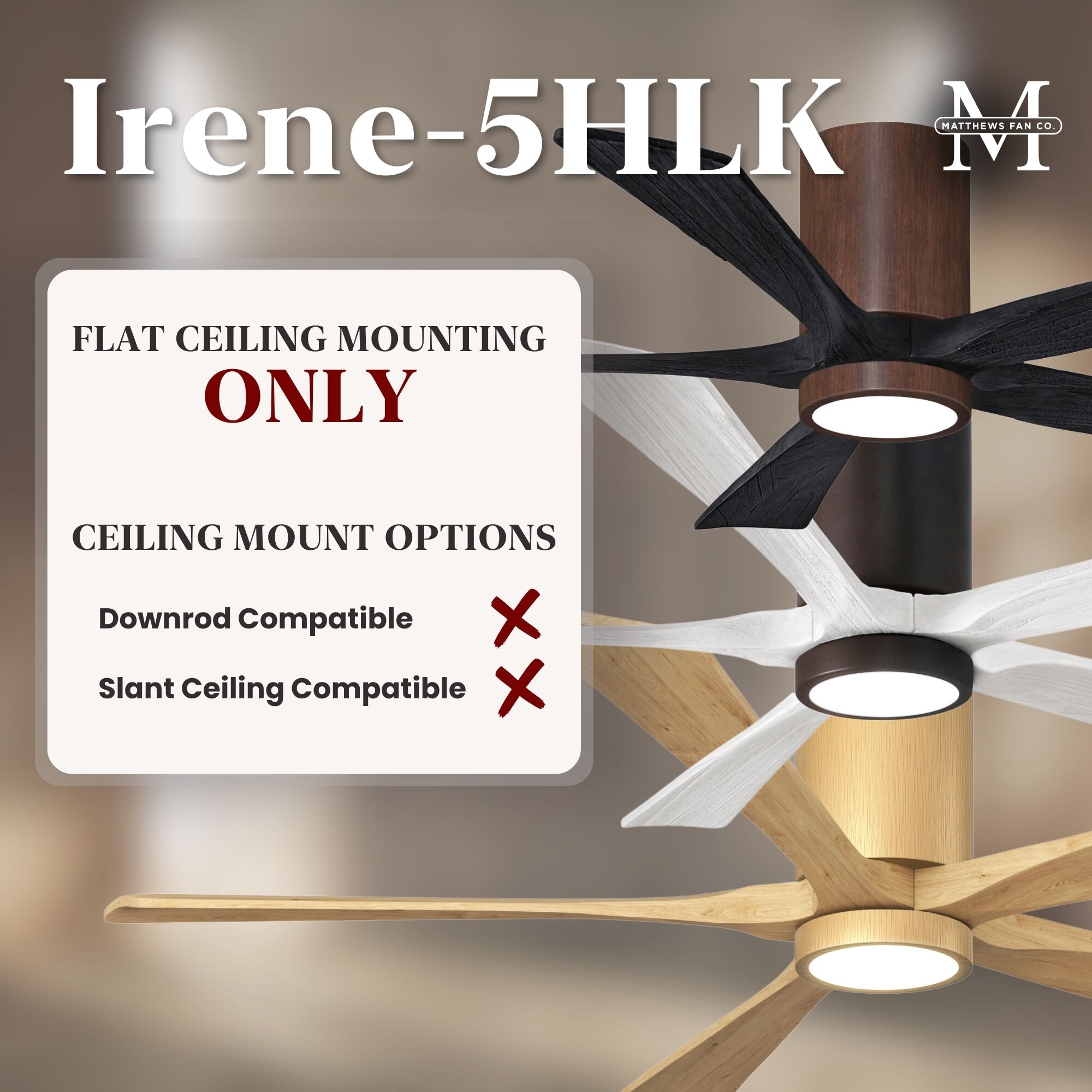 Atlas Irene-5HLK 42 inch Walnut Tone with Barn Wood Tone Blades Flush Mount Paddle Fan, Flush Mounted