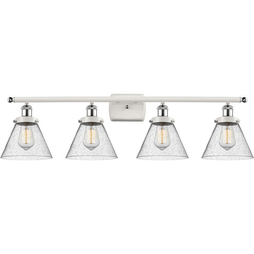 Ballston Large Cone LED 36 inch White and Polished Chrome Bath Vanity Light Wall Light in Seedy Glass