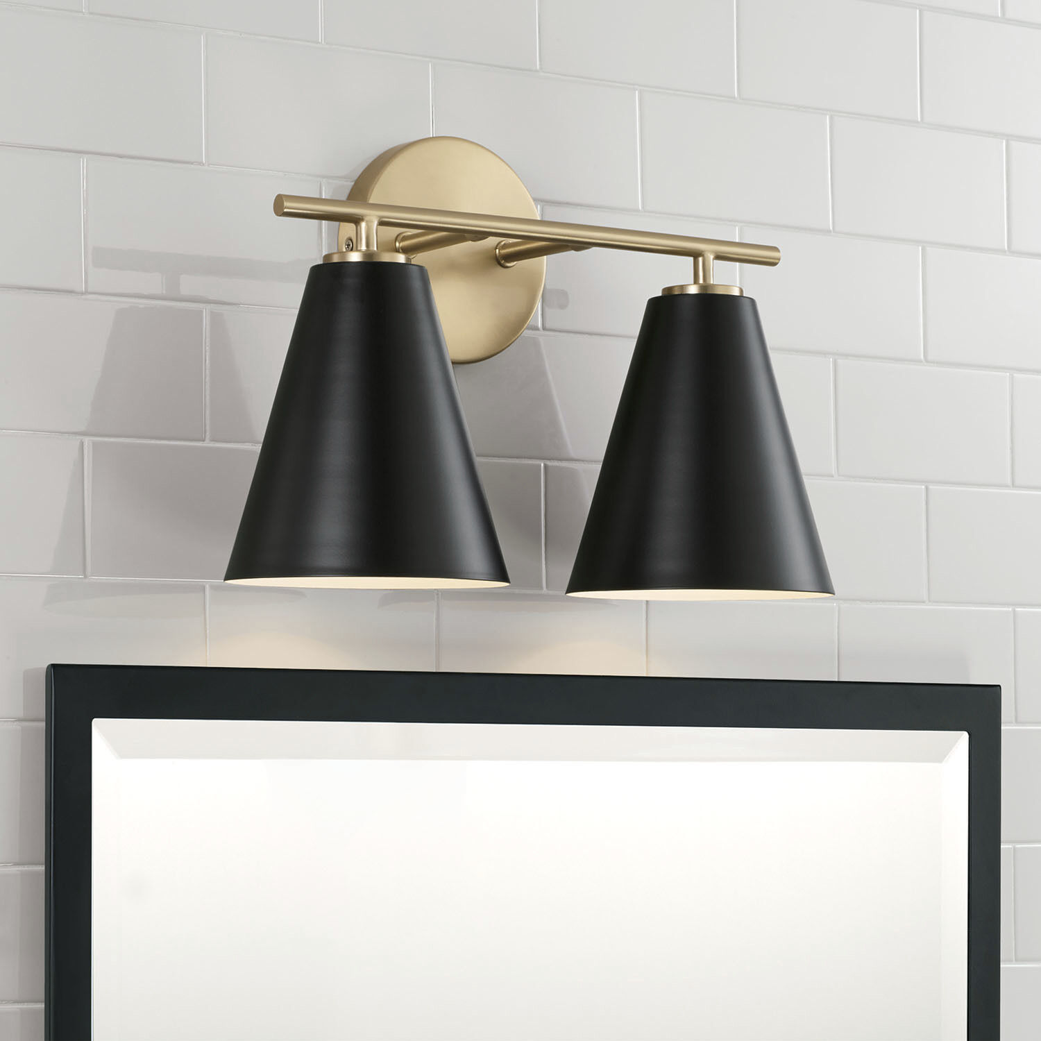Charlie 2 Light 15 inch Matte Brass Vanity Light Wall Light in Matte Black with White Interior