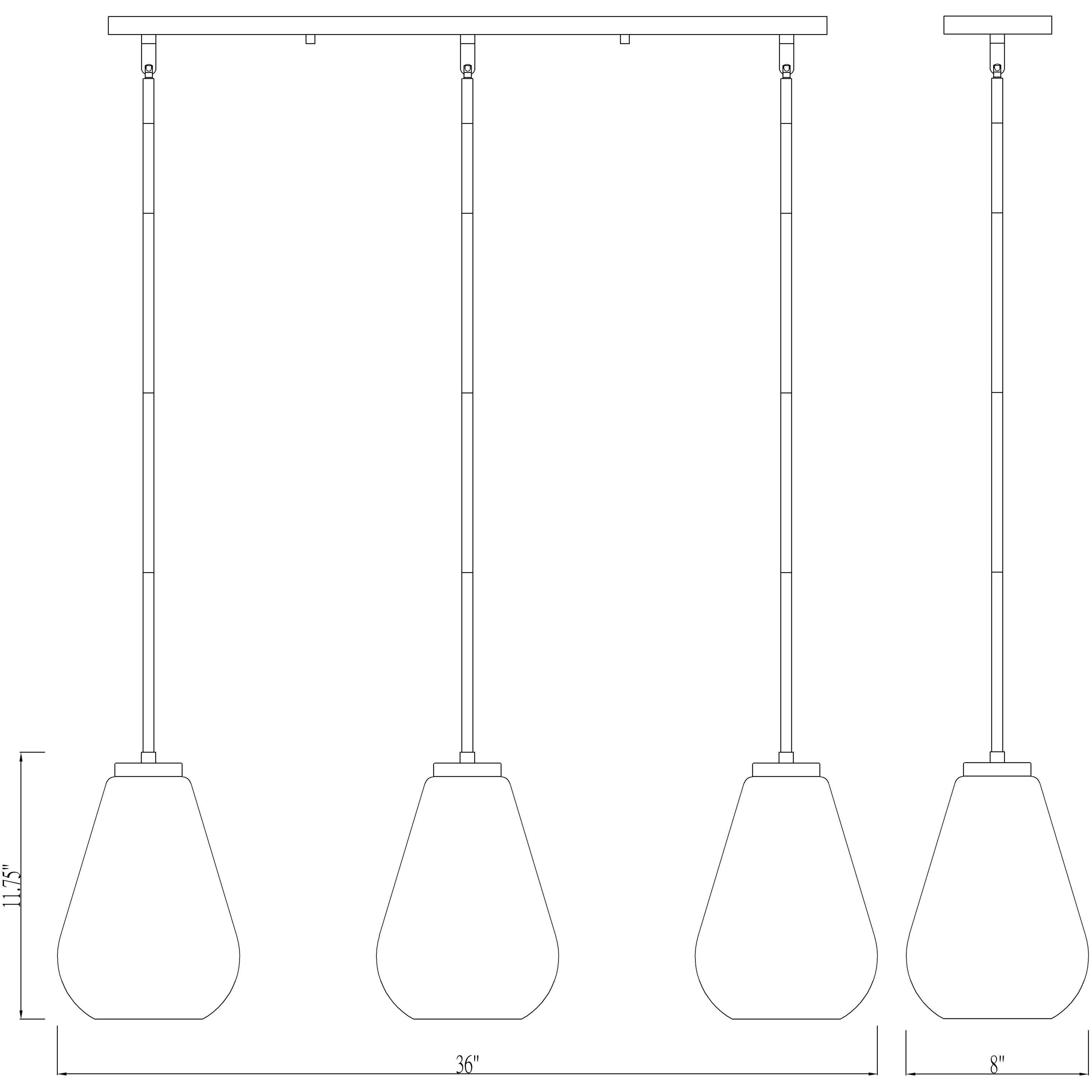 Ayra 3 Light 36 inch Brushed Nickel Linear Chandelier Ceiling Light