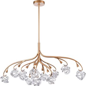Freeform LED 57 inch Antique Gold Leaf Linear Chandelier Ceiling Light, Converts to Semi Flush
