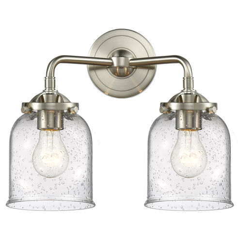 Nouveau Small Bell 2 Light 13 inch Brushed Satin Nickel Bath Vanity Light Wall Light in Seedy Glass, Nouveau