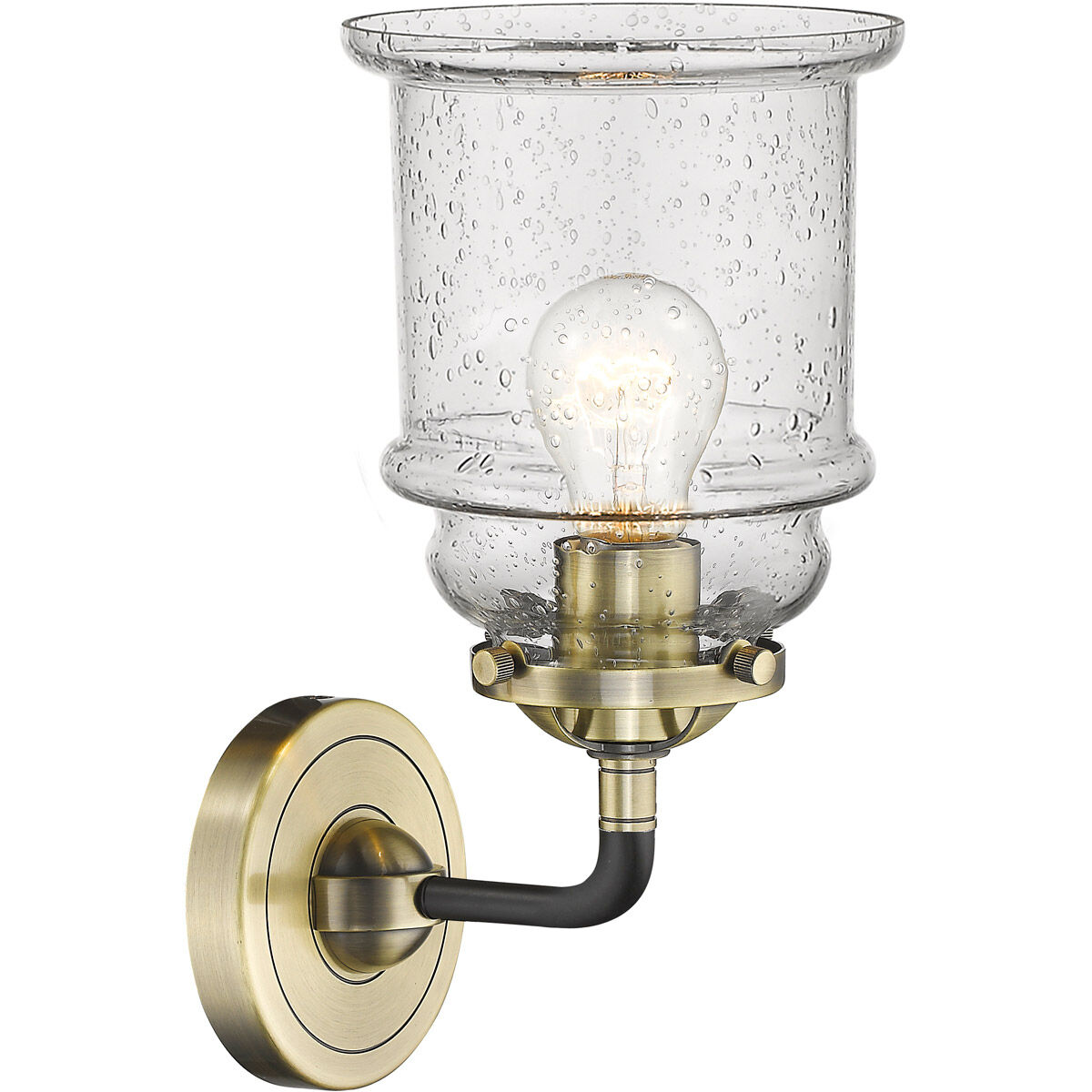 Nouveau Canton LED 6 inch Black Antique Brass Sconce Wall Light in Seedy Glass, Nouveau