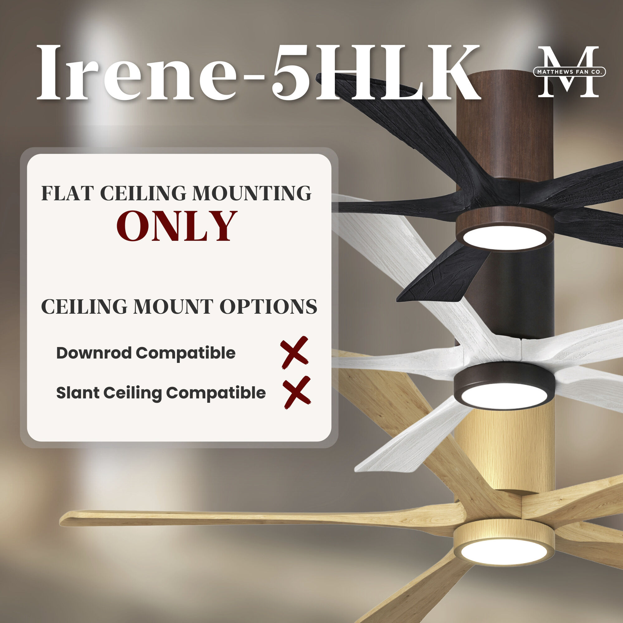 Atlas Irene-5HLK 42 inch Polished Chrome with Barn Wood Tone Blades Flush Mount Paddle Fan, Flush Mounted