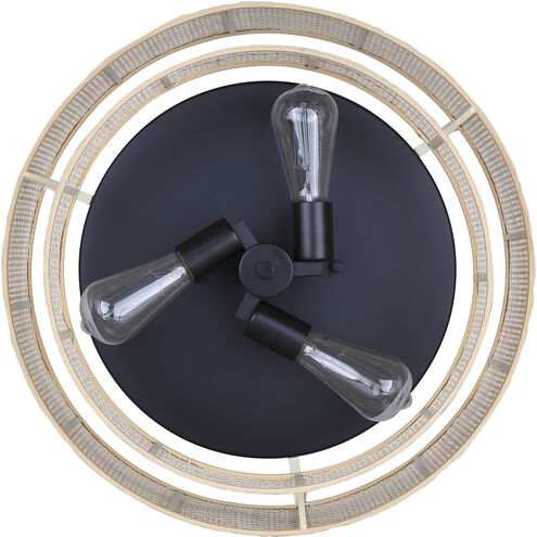 Bellamy 3 Light 19 inch Black Flush Mount Ceiling Light in Natural Rattan