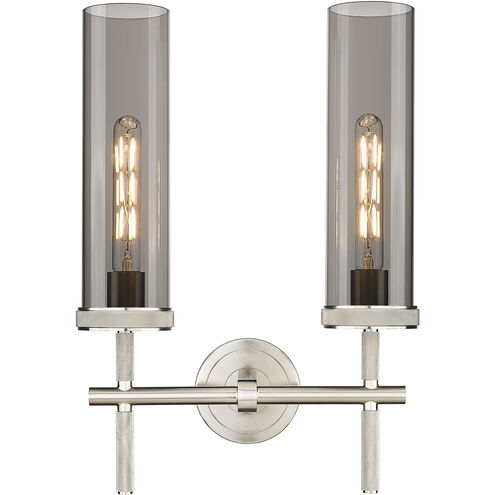 Lincoln 2 Light 13.88 inch Satin Nickel Bath Vanity Light Wall Light in Light Smoke Glass