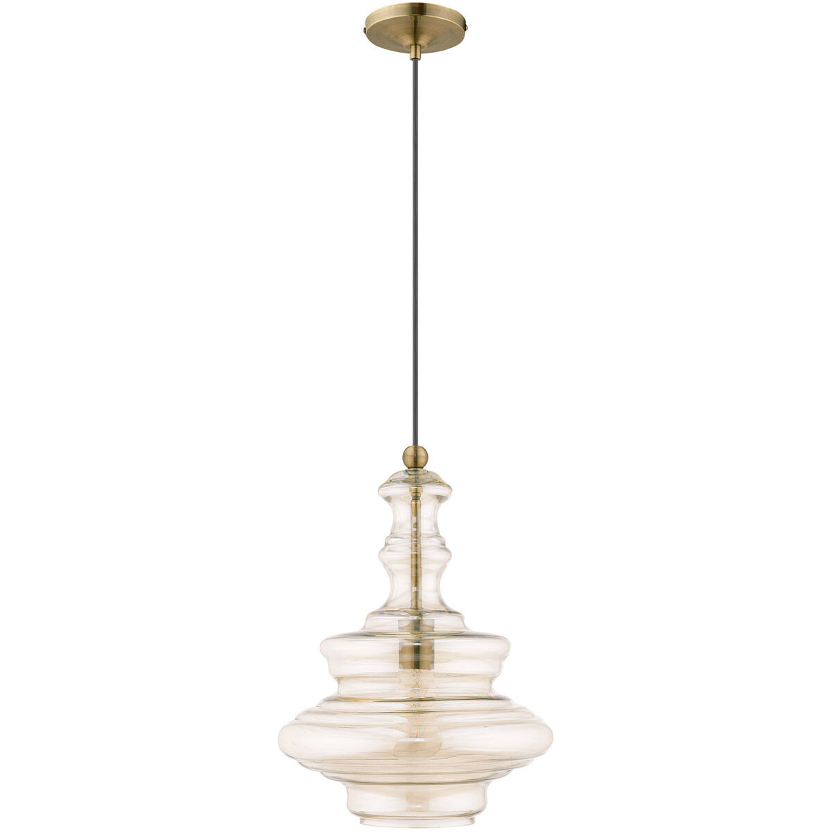 Art Glass 1 Light 12 inch Antique Brass Mini Pendant Ceiling Light