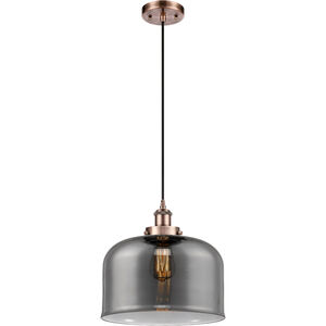 Ballston X-Large Bell 1 Light 12 inch Antique Copper Mini Pendant Ceiling Light in Plated Smoke Glass