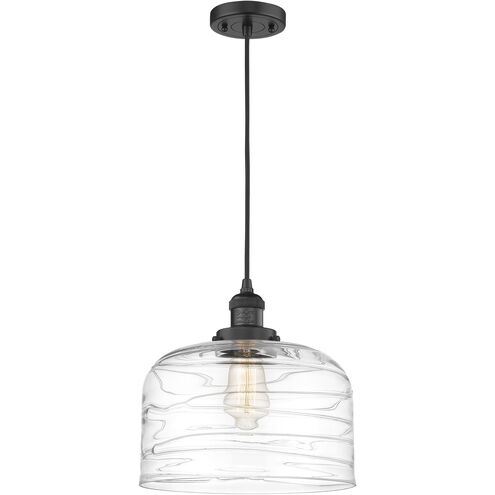 Franklin Restoration Bell 1 Light 12 inch Matte Black Mini Pendant Ceiling Light in Incandescent, Clear Deco Swirl